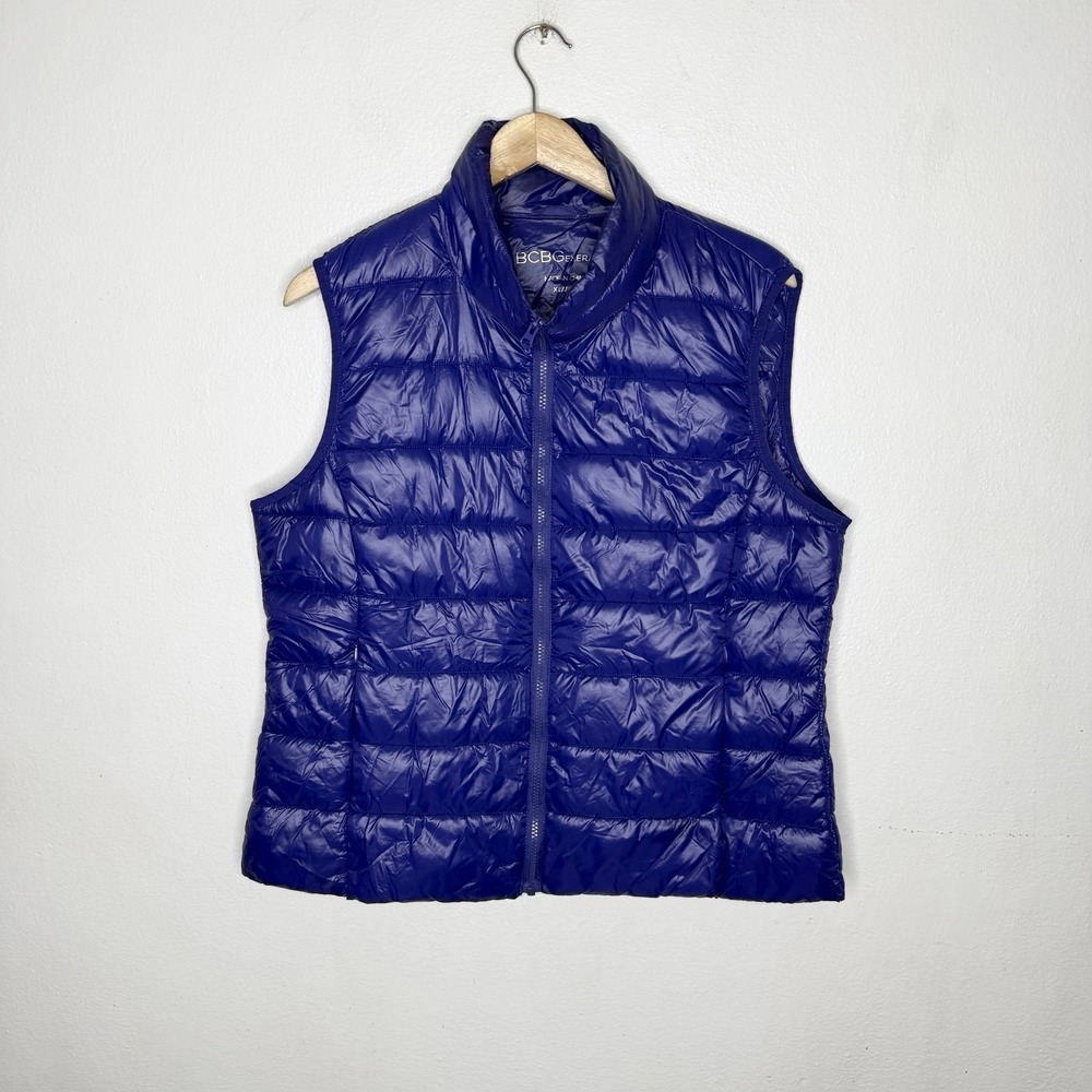 BCBGeneration Blue Puffer Full Zip Up Vest Zip Pockets Womens XL